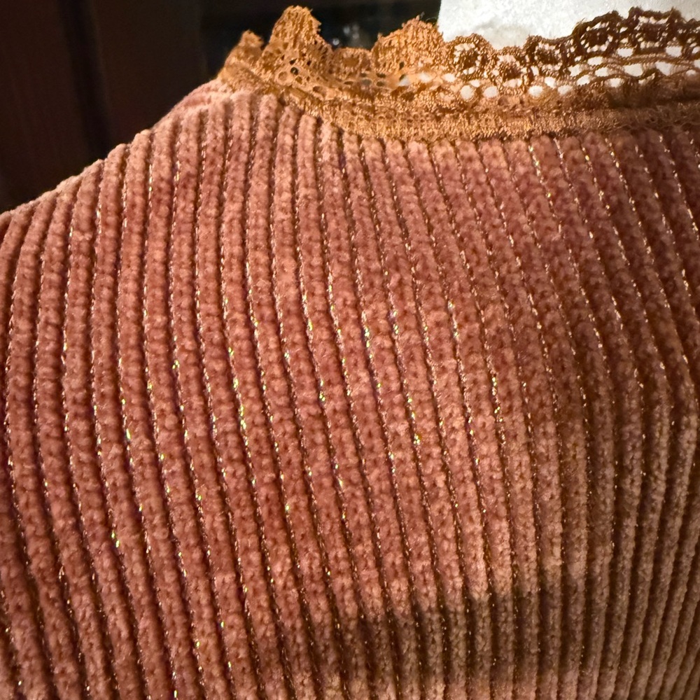 Pol Light Brown Corduroy Ballon Sleeve Crop Jacket With Gold Threading Size S View 3